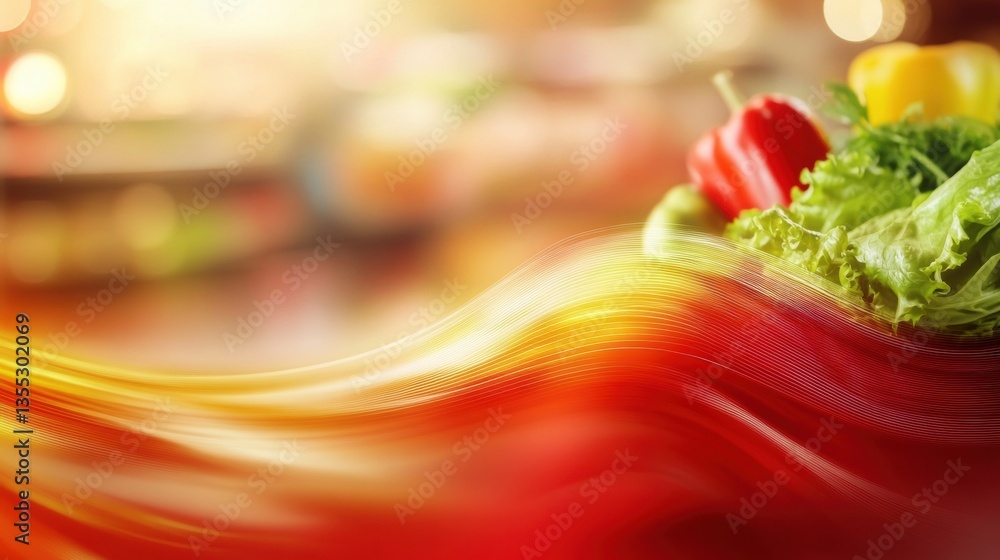 Aufkleber Fluid motion abstract background featuring vibrant fresh groceries with dynamic gradients and soft motion blur