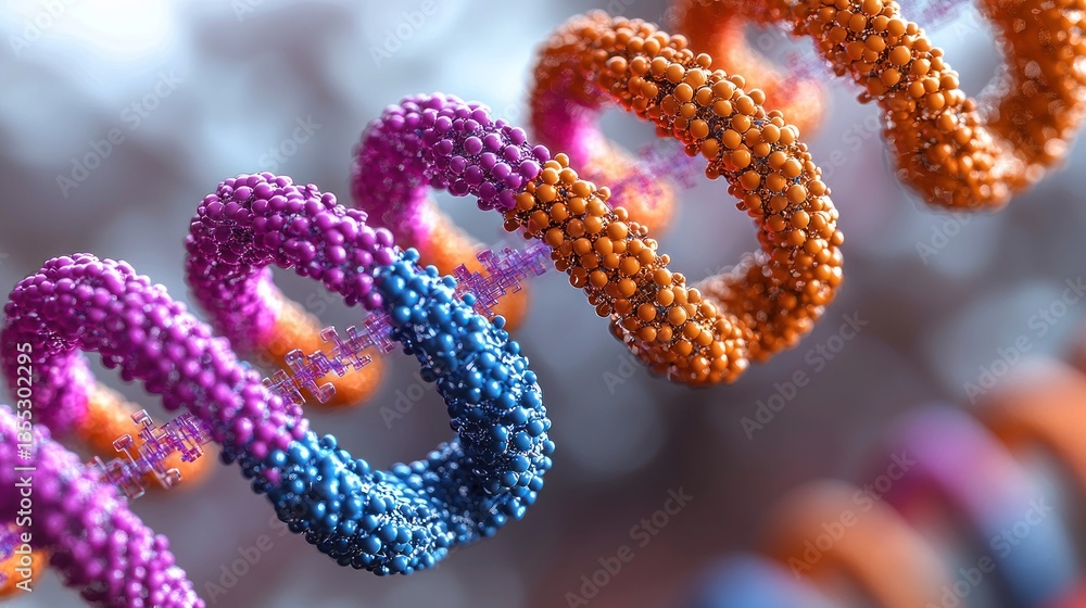 Poster microscopic view of dna helix: a colorful 3d rendering of the double helix structure