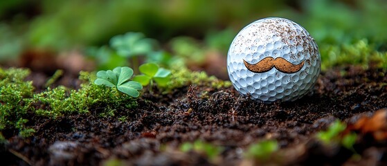 Golf Ball with Mustache in Ground.