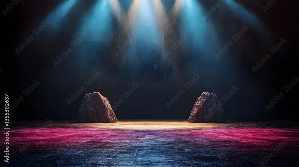 Poster theater stage 2 has a light background with a spotlight that shines down on an empty stage