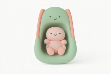 Fototapeta premium Cute cartoon baby in a pastel-colored bunny-shaped chair