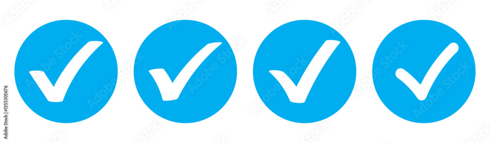 Poster blue check mark icon. profile verified badge. check mark correct icon. blue checkmark in circle for 