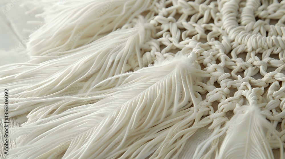 Poster delicate white feather macro photography showing intricate details and soft texture against light ba
