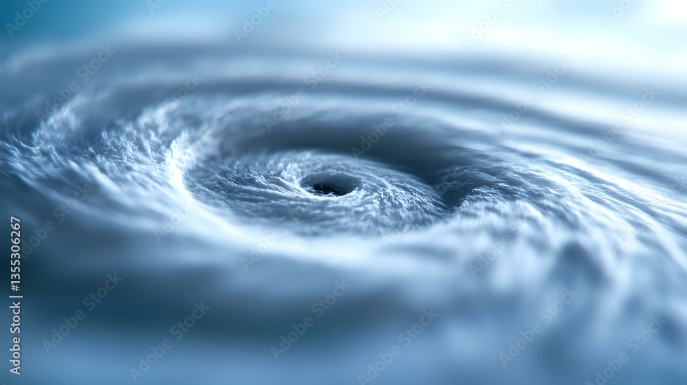 Poster swirling water vortex in blue tones creates mesmerizing spiral pattern with smooth ripples and circu