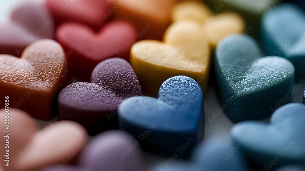 Aufkleber colorful heart shaped bath bombs or soap in pastel colors arranged in rows creating soft romantic co