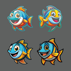 Smiling Cartoon Fish Set – Colorful and Playful Marine Life Illustrations