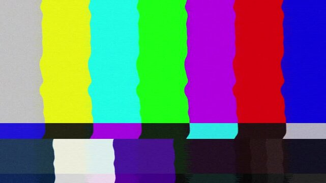 Screen of TV Color Bars showing signal distortion and no signal , breakdown error