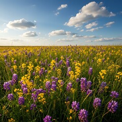 Fototapeta premium There Is A Field Of Flowers That Are In The Middle Of A Field