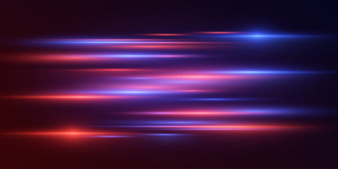 Speed ​​of light. Speed ​​motion technologies.Laser lines, horizontal light neon rays.EPS10 vector.