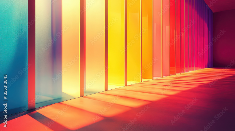 Aufkleber a colorful spectrum of light and shadow dances across the architectural design in a vibrant display.