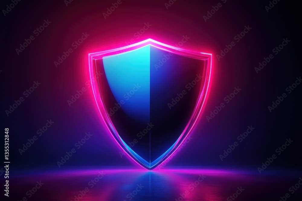 Poster Futuristic security background featuring a glowing shield symbol with neon lights in a digital safety aesthetics