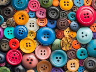 Fototapeta premium Colorful buttons scattered close together a diverse pile