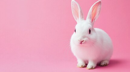 Photo of a little bunny, on a soft pink background Easter theme