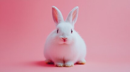 Photo of a little bunny, on a soft pink background Easter theme