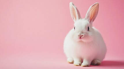 Fototapeta premium Photo of a little bunny, on a soft pink background Easter theme