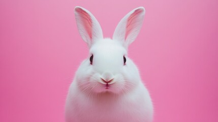Photo of a little bunny, on a soft pink background Easter theme
