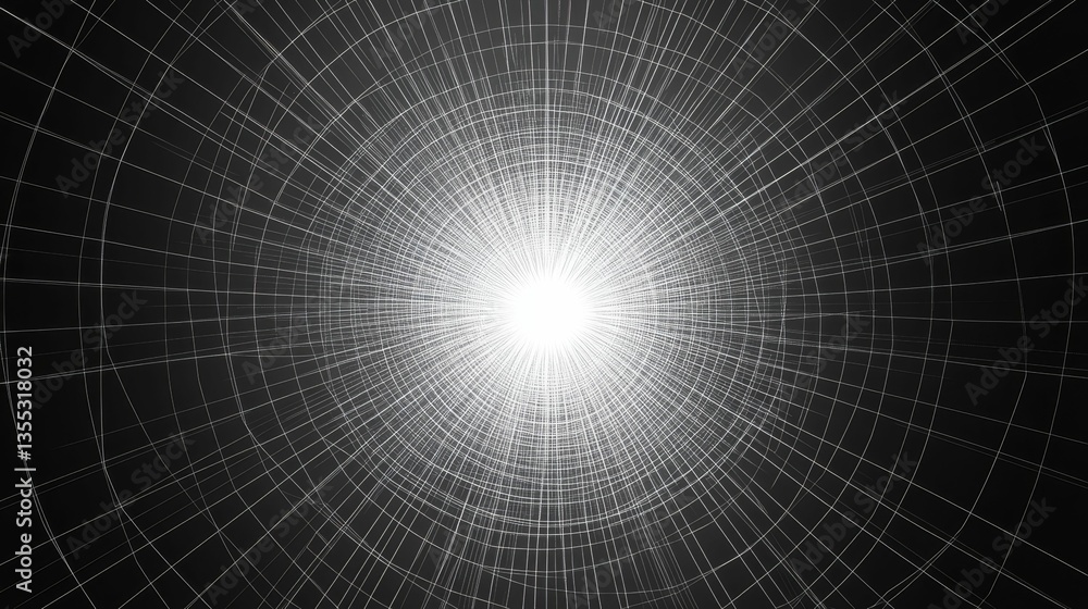 Poster glowing light explodes from grid tunnel