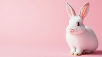 Obraz premium Photo of a little bunny, on a soft pink background Easter theme