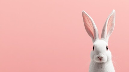 Obraz premium Photo of a little bunny, on a soft pink background Easter theme