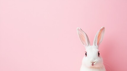 Fototapeta premium Photo of a little bunny, on a soft pink background Easter theme