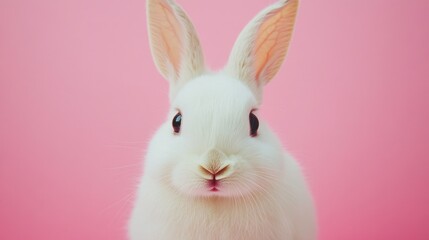 Fototapeta premium Photo of a little bunny, on a soft pink background Easter theme
