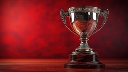Red background with silver trophy and copy space. Perfect for award posters, certificates and congratulation cards