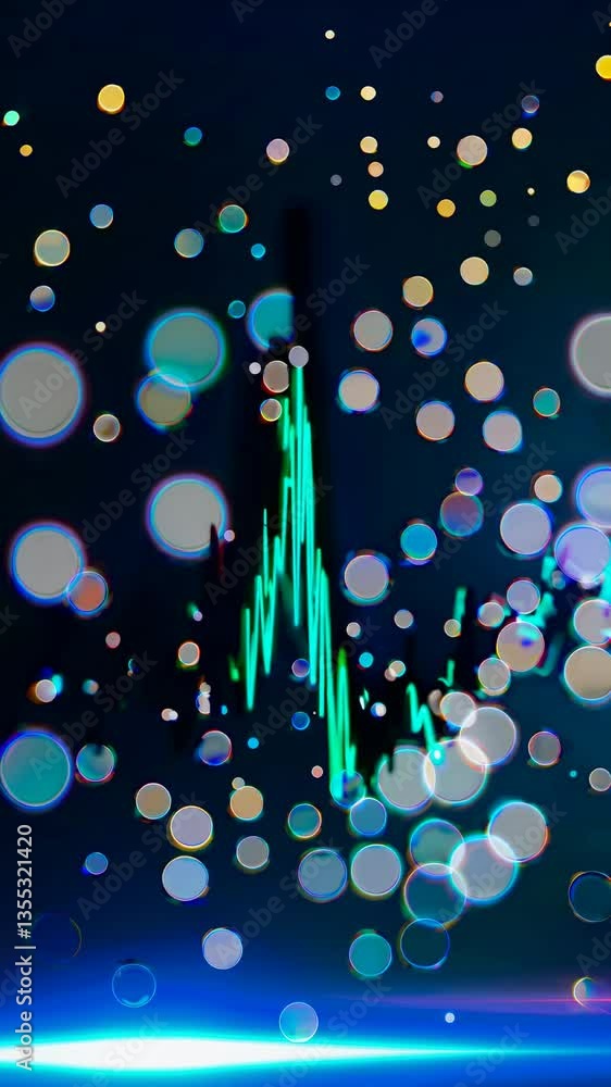 Poster dynamic video concept with a vibrant soundwave and bokeh lights. shot from a low angle, creating a f