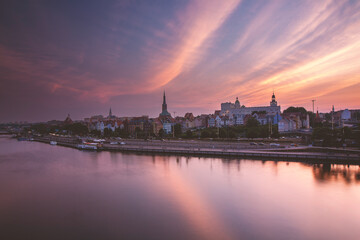 Naklejka premium Panorama of Szczecin at sunset, Poland.