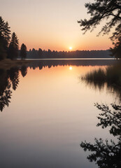 Fototapeta premium Tranquil Sunrise Reflected in Lake