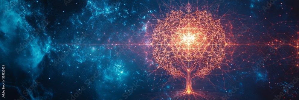 Poster luminous tree of connections in celestial expanse.