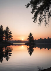 Obraz premium Tranquil Sunrise Reflected in Lake