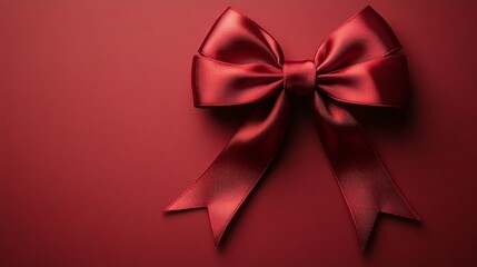 Elegant Red Silk Ribbon with a Perfect Bow on Solid Background  Luxurious Gift Wrapping Decoration