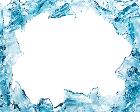 Abstract Broken Ice Frame: Icy Blue Texture on Transparent Background, PNG