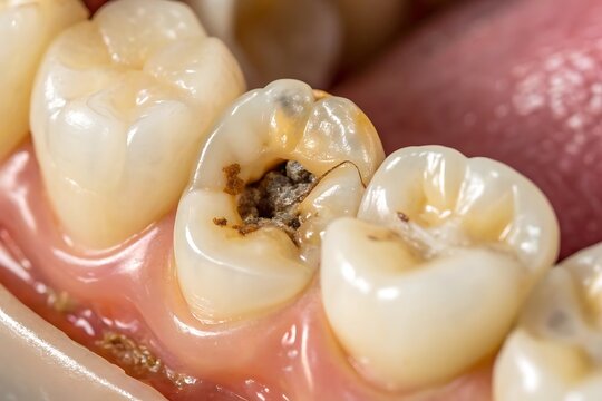 Tooth decay close-up: cavity dental problem