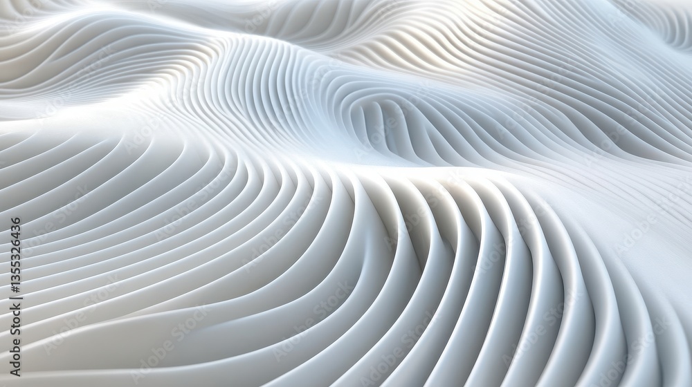 Aufkleber abstract white wavy lines background with 3d render.