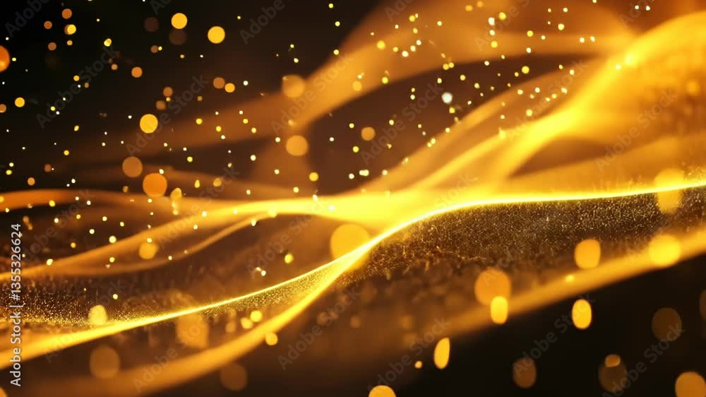 Poster Captivating golden particles dance on a dark background creating a mesmerizing visual display