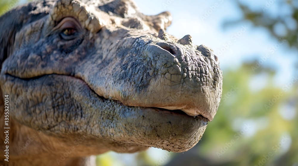 Poster Closeup portrait of a large tortoise highlighting its unique features and texture : Generative AI