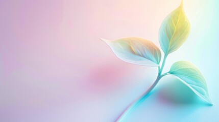 Fototapeta premium Delicate Pastel Leaves on Gradient Background Soft Ethereal Plant Design for Nature and Welln