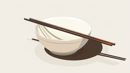 Delicious Noodle Bowl with Chopsticks A Minimalist and Appetizing Illustration for Culinary Th