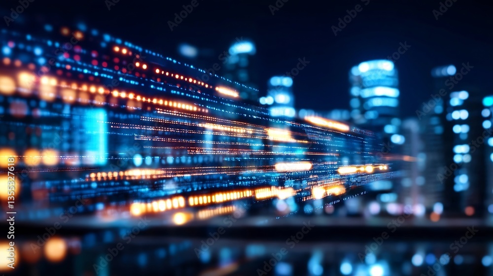 Poster dynamic night cityscape with blurred lights and colorful motion effects : generative ai