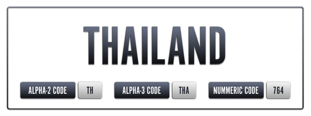 Thailand. Illustration with ISO 3166-1 Country Code.  ISO Alpha-2, Alpha-3 and Numeric code. Two three letters and numbers.