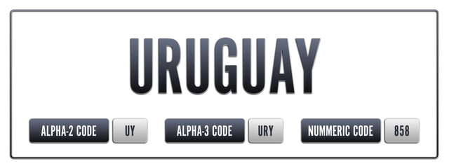Uruguay. Illustration with ISO 3166-1 Country Code.  ISO Alpha-2, Alpha-3 and Numeric code. Two three letters and numbers.