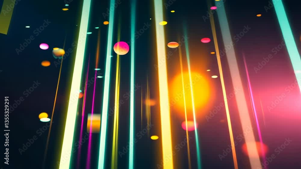 Poster colorful light beams and particles create dynamic visual display for art or entertainment performanc