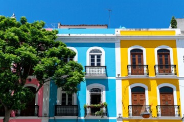 Colorful colonial architecture with vibrant facades and balconies