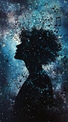 Music floods the mind starry night concept.