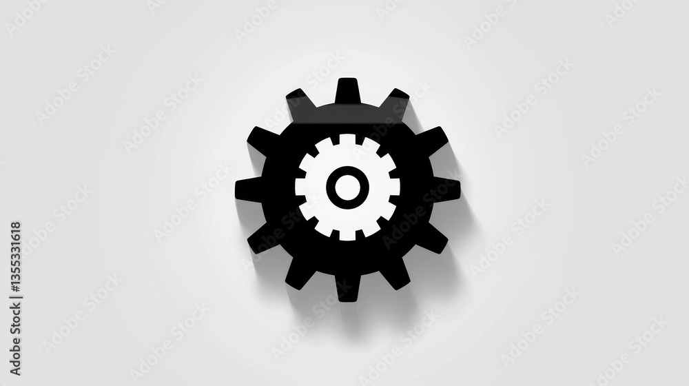 Poster mechanical gear icon with shadow on white background for technology and engineering concepts