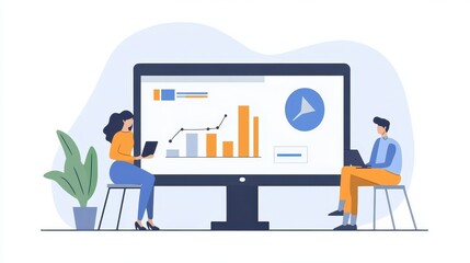 Team analyzes data on big screen with business growth strategy.