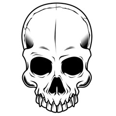 skullStilisierter menschlicher Schädel in Schwarz-Weiß, frontal dargestellt. Perfekt für Tattoos, Anatomie, Gothic-Designs, Ausmalbilder, Horror oder symbolische Darstellungen.