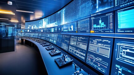 Fototapeta premium A next-gen industrial control center running quantum-optimized logistics.