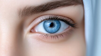Obraz premium Close-up of a woman's eye with stunning blue color